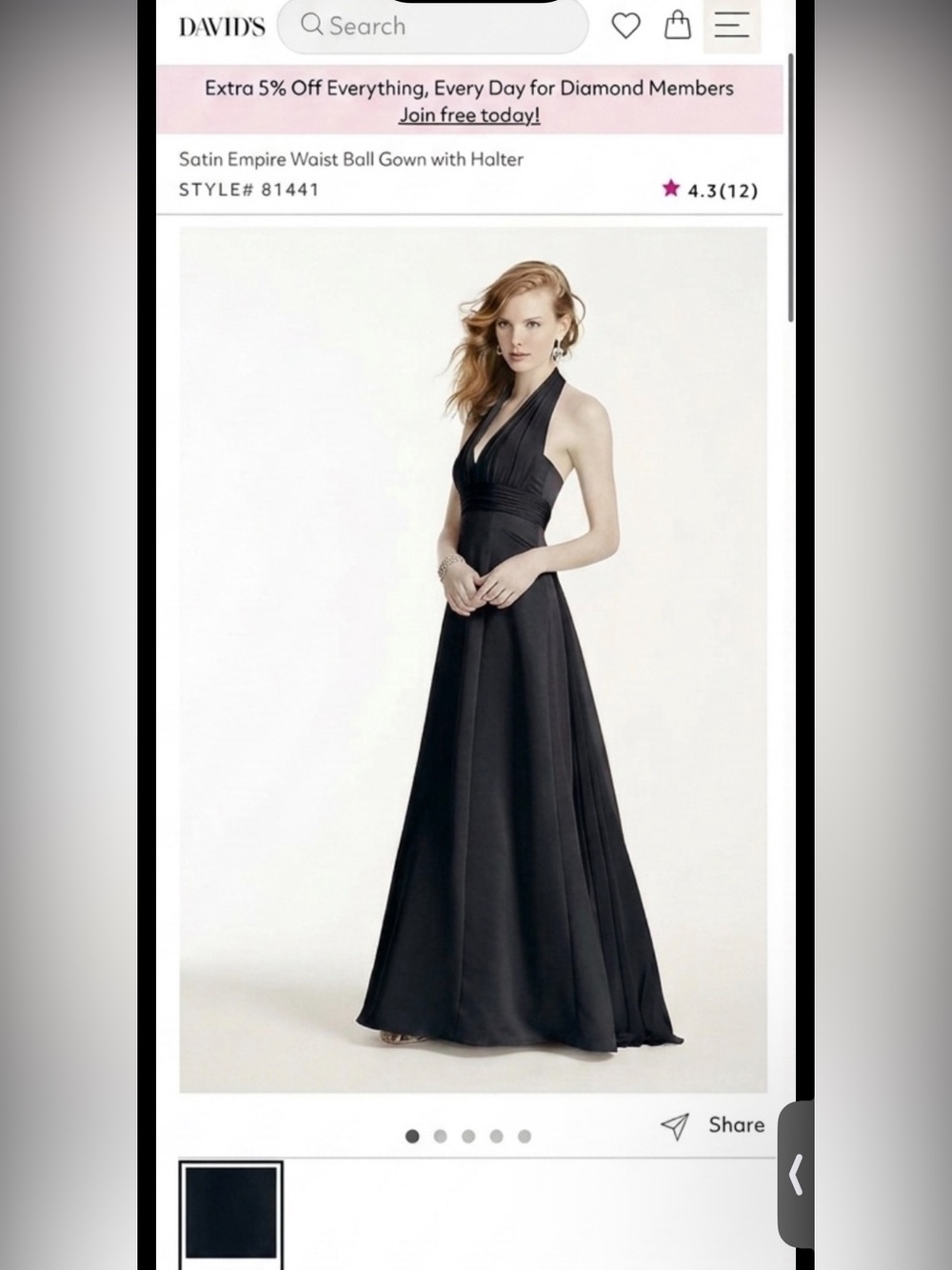 NWOT Davids Bridal Satin Empire Waist Ball Gown with Halter | Sz 2